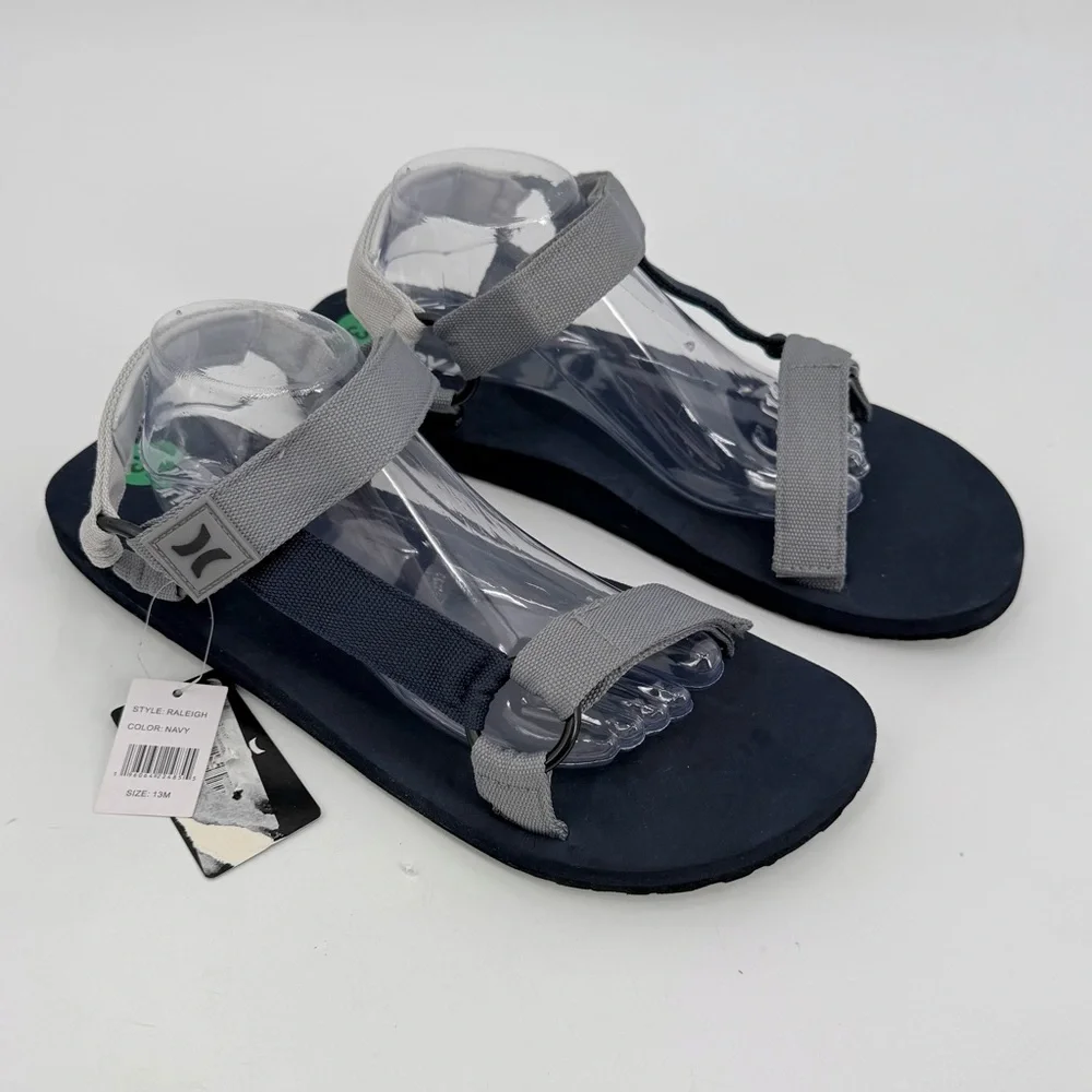 HURLEY Sandals Mens 13M RALEIGH Navy Blue Gray Adjustable Strap Lightweight READ